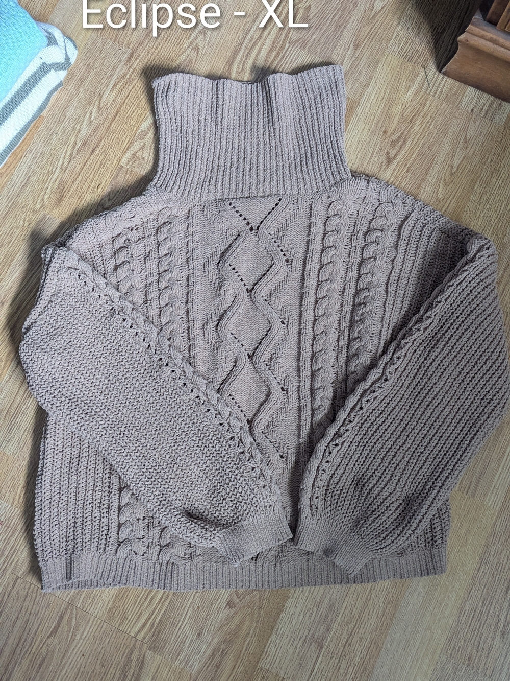 Eclipse Taupe Cable Knit Turtleneck Sweater
